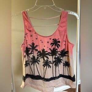 Charlotte Russe Pink Ombre Palm Tree Strap-Back Tank